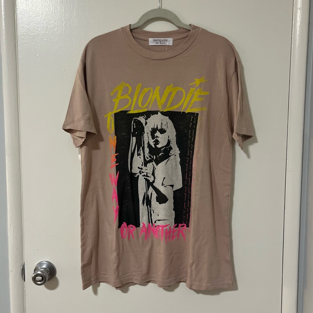 Free People Blondie Graphic Tee in Beige with Yellow & Pink Print